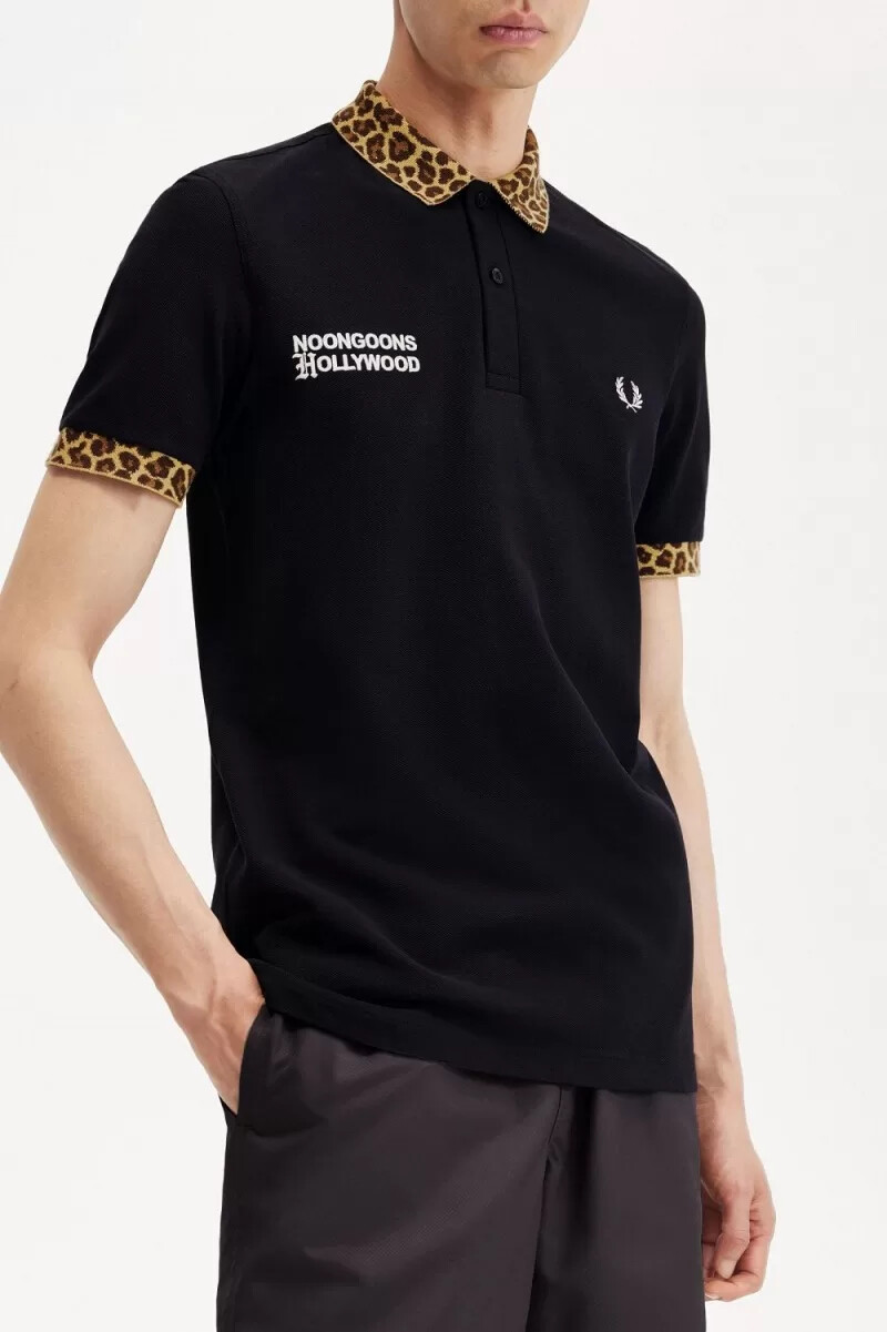 polo fred perry noongoons con estampado de leopardo para hombre color negro