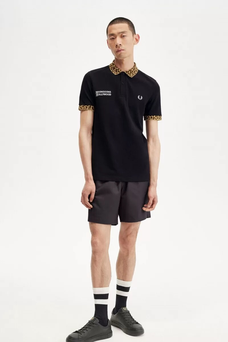 polo fred perry noongoons con estampado de leopardo para hombre color negro