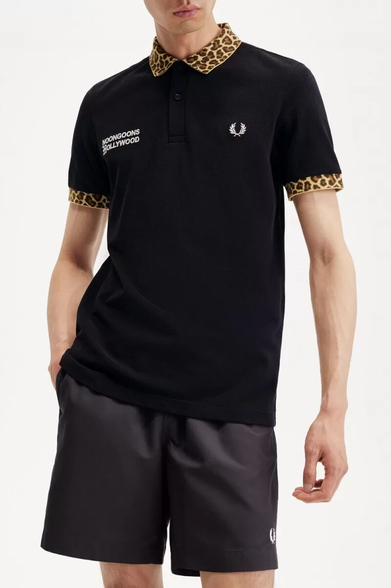 polo fred perry noongoons con estampado de leopardo para hombre color negro
