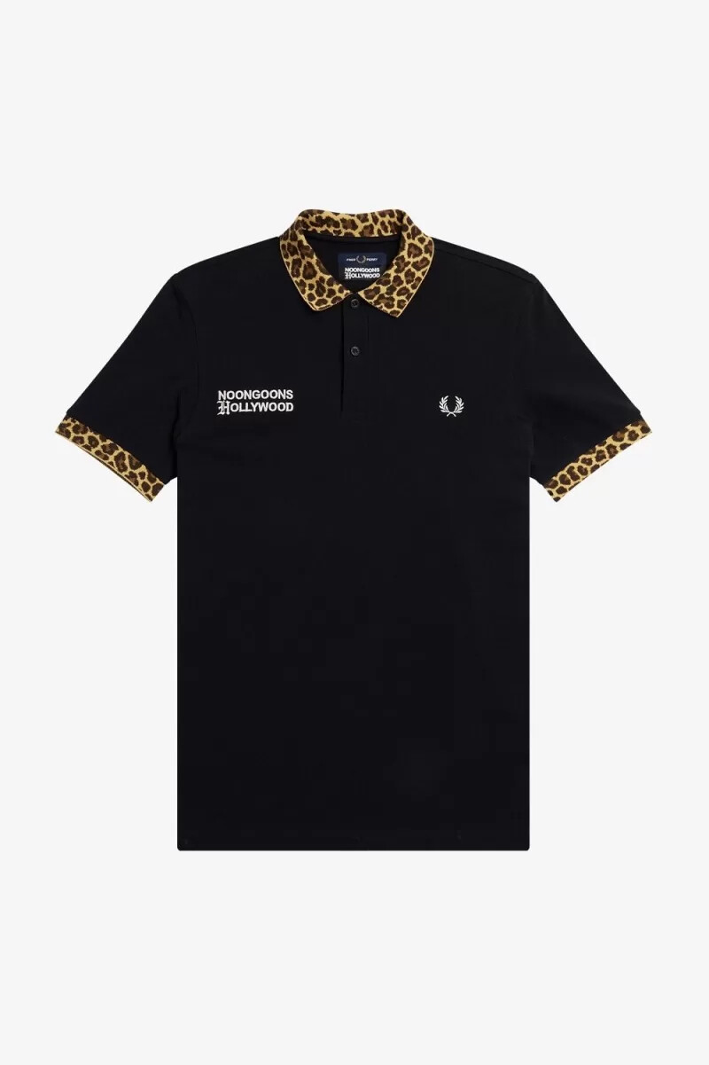 polo fred perry noongoons con estampado de leopardo para hombre color negro
