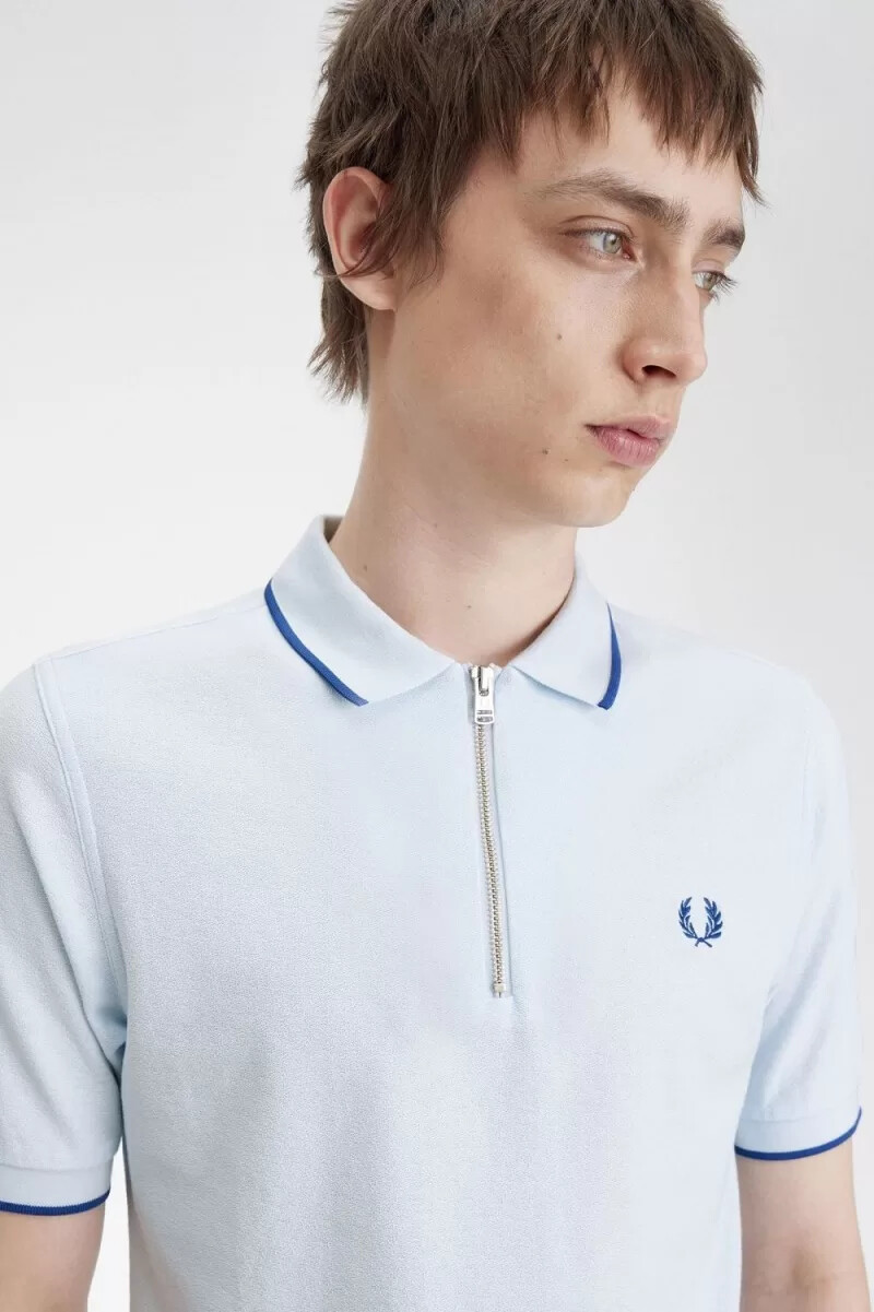 polo fred perry de crepé piqué con cuello con cremallera para hombre color aguamarina claro