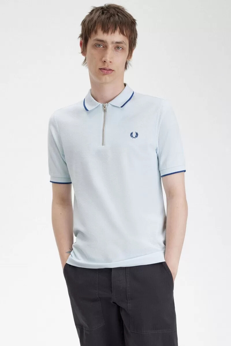 polo fred perry de crepé piqué con cuello con cremallera para hombre color aguamarina claro