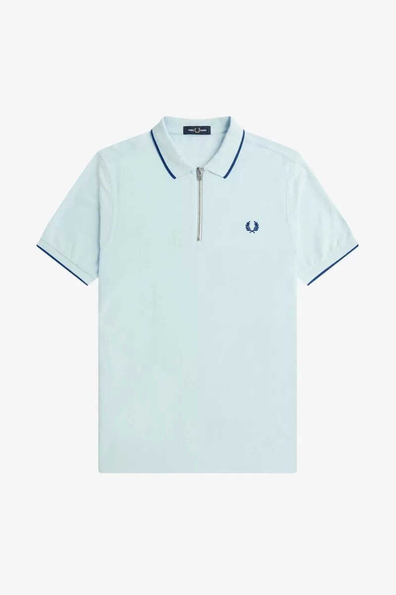 polo fred perry de crepé piqué con cuello con cremallera para hombre color aguamarina claro