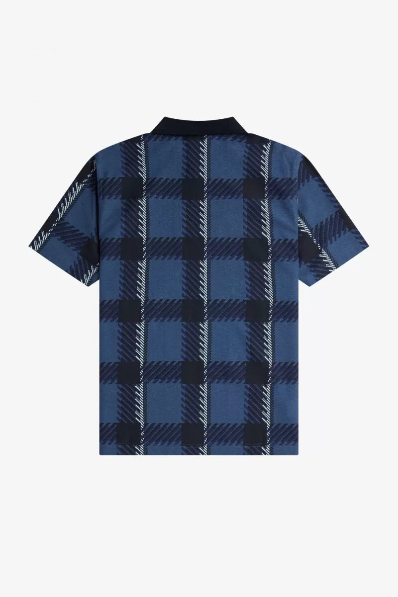 polo fred perry glitch tartan con cuello con cremallera para hombre azul medianoche