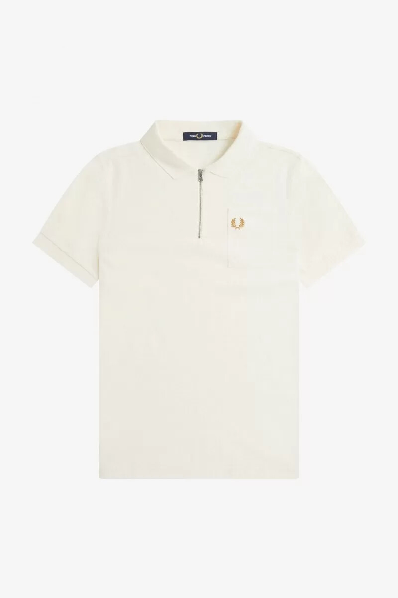 polo fred perry con cuello con cremallera y textura para hombre en beige