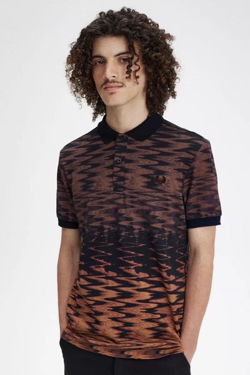 polo fred perry wave graphic para hombre color negro