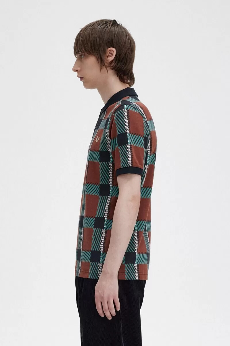 polo fred perry glitch tartan para hombre en marrón whisky