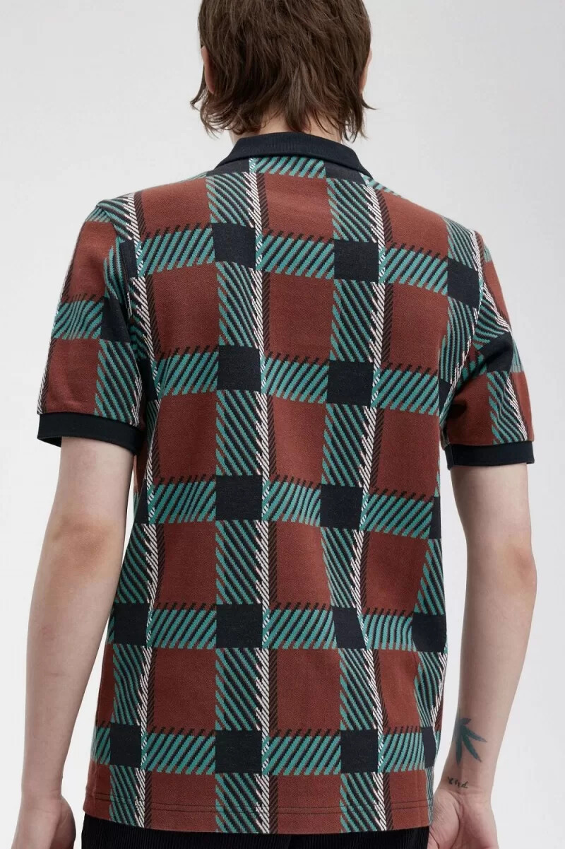 polo fred perry glitch tartan para hombre en marrón whisky