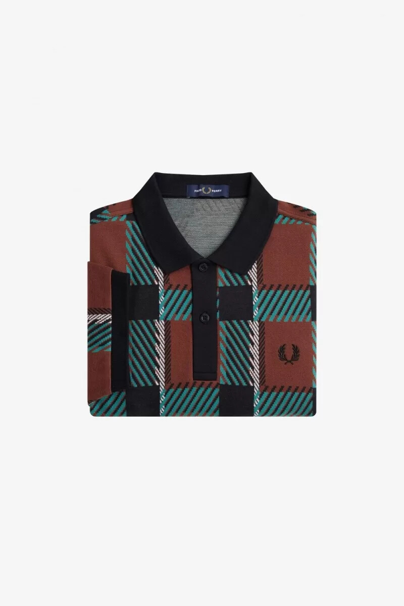 polo fred perry glitch tartan para hombre en marrón whisky