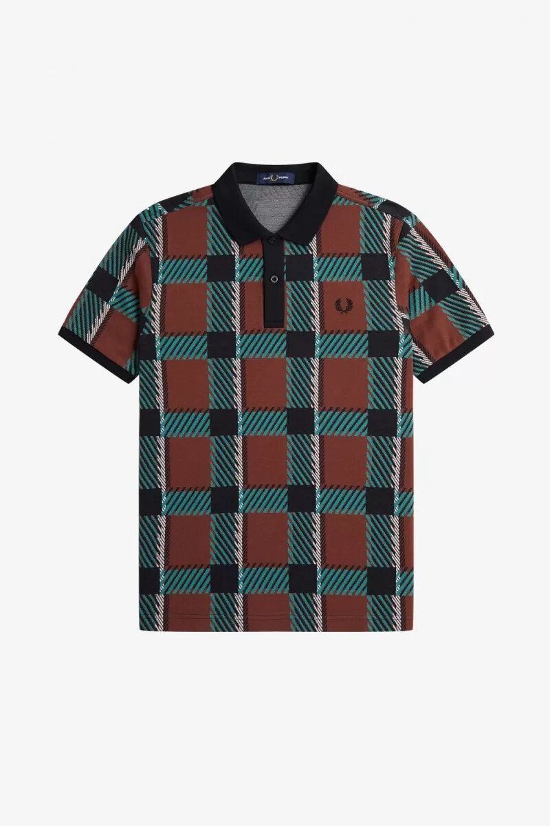 polo fred perry glitch tartan para hombre en marrón whisky