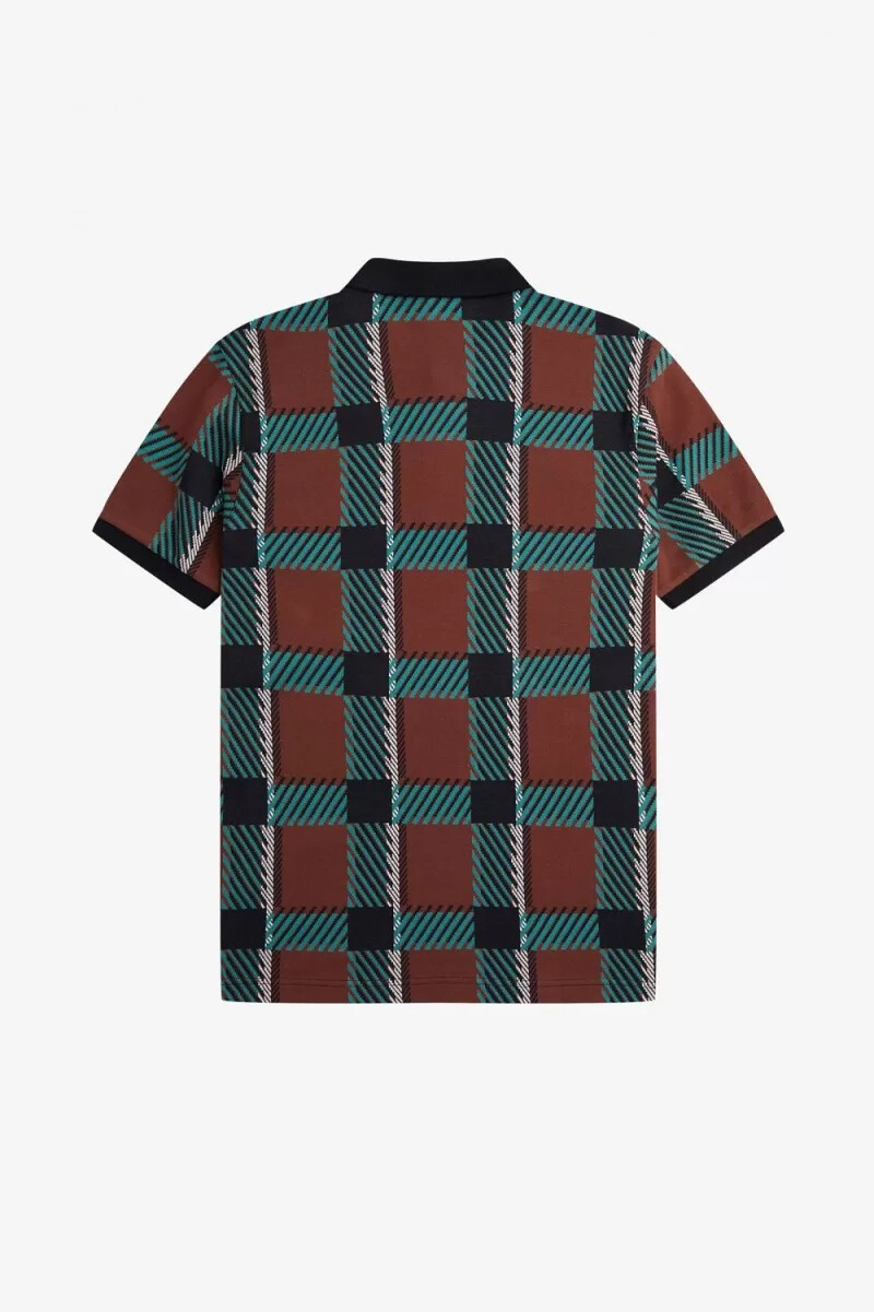 polo fred perry glitch tartan para hombre en marrón whisky