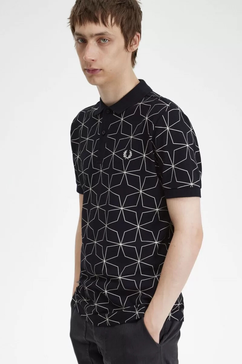 polo geométrico fred perry para hombre color negro