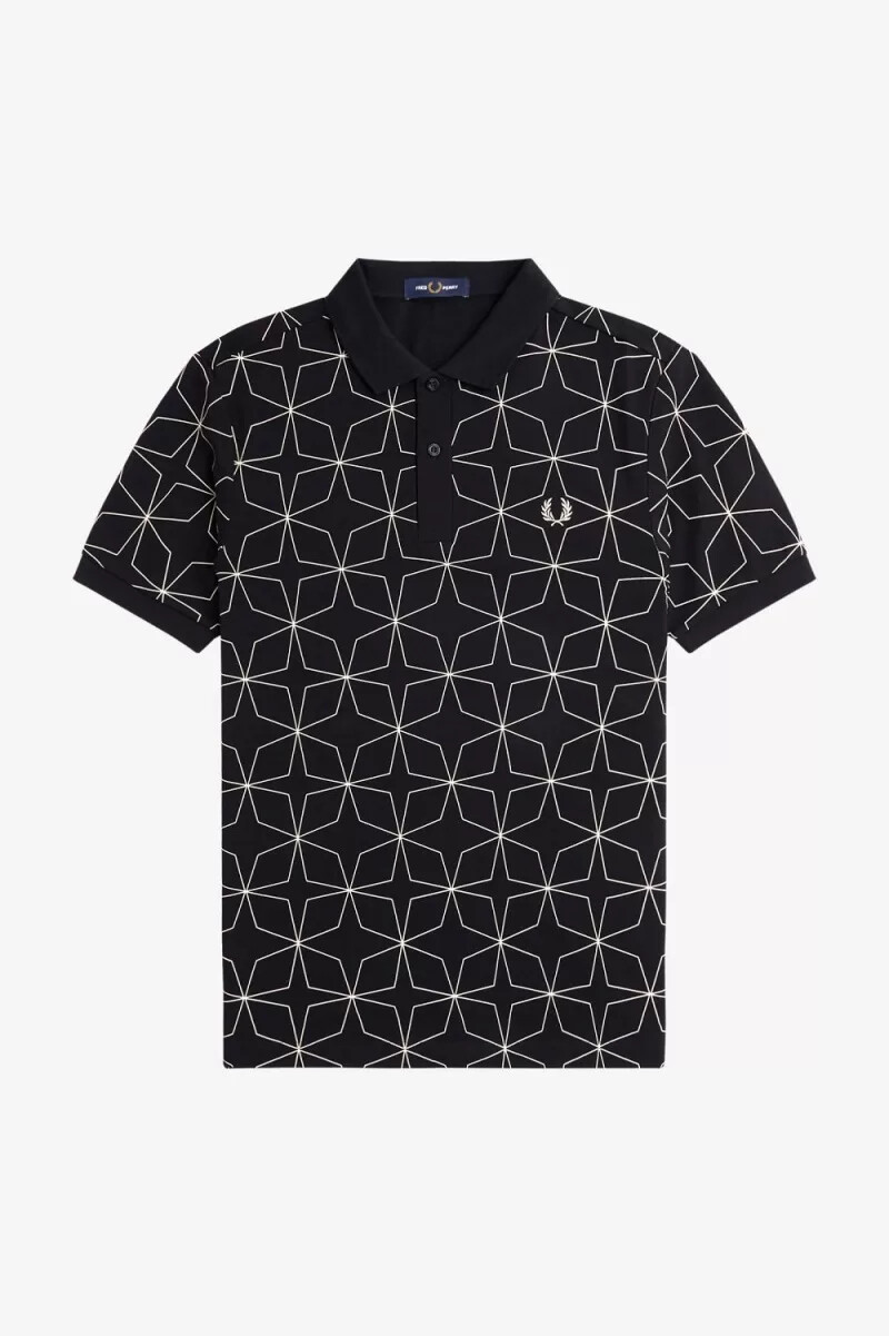 polo geométrico fred perry para hombre color negro