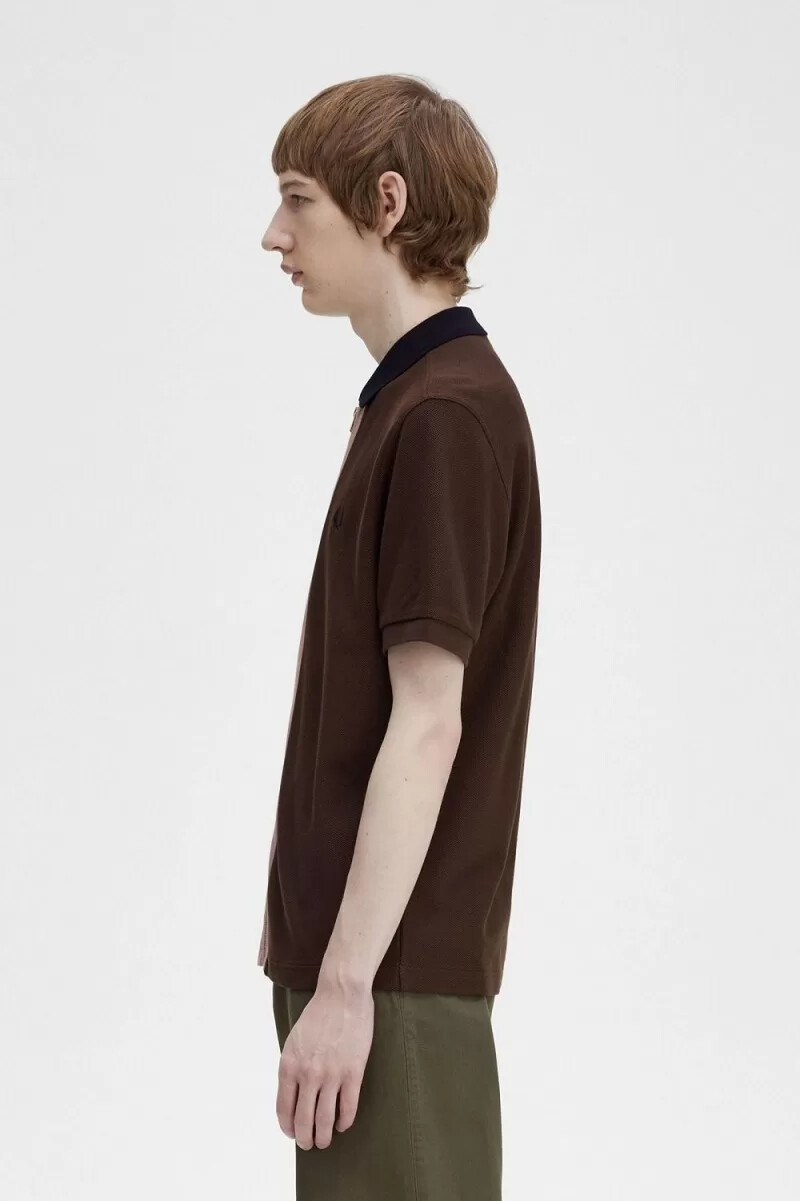 polo fred perry con cremallera para hombre color tabaco quemado