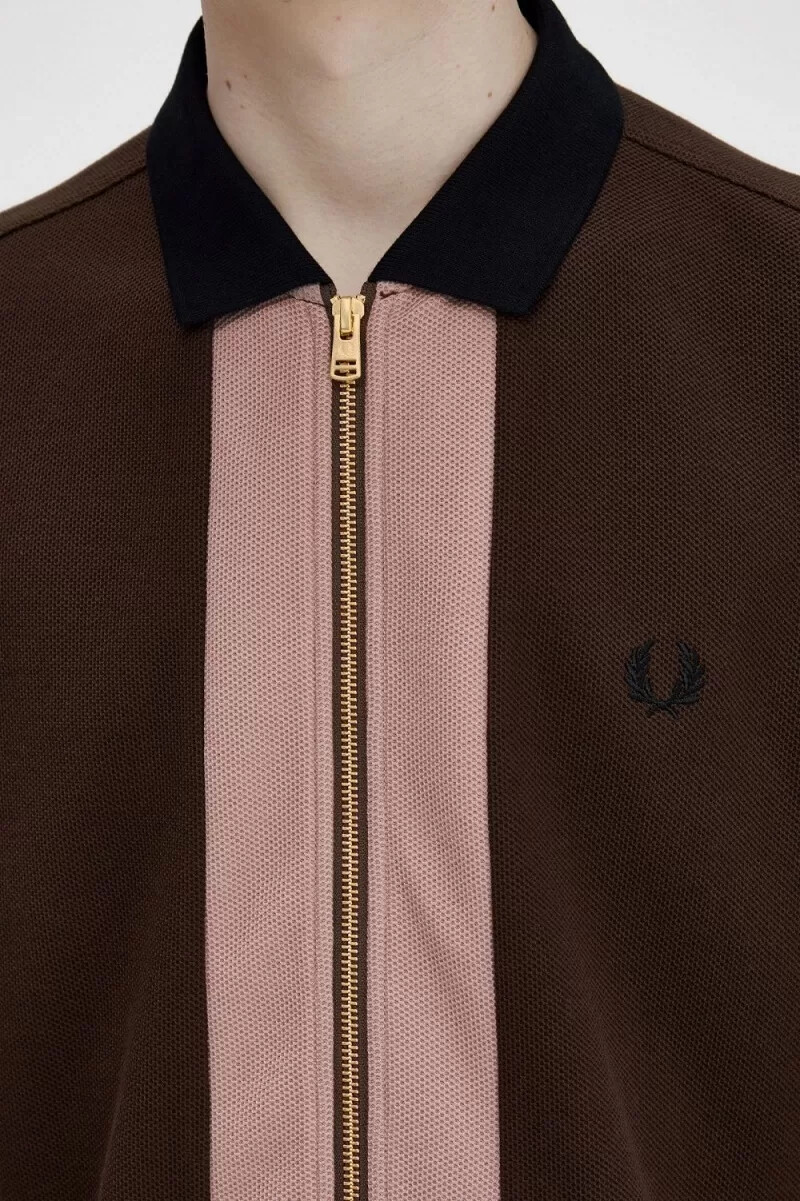 polo fred perry con cremallera para hombre color tabaco quemado