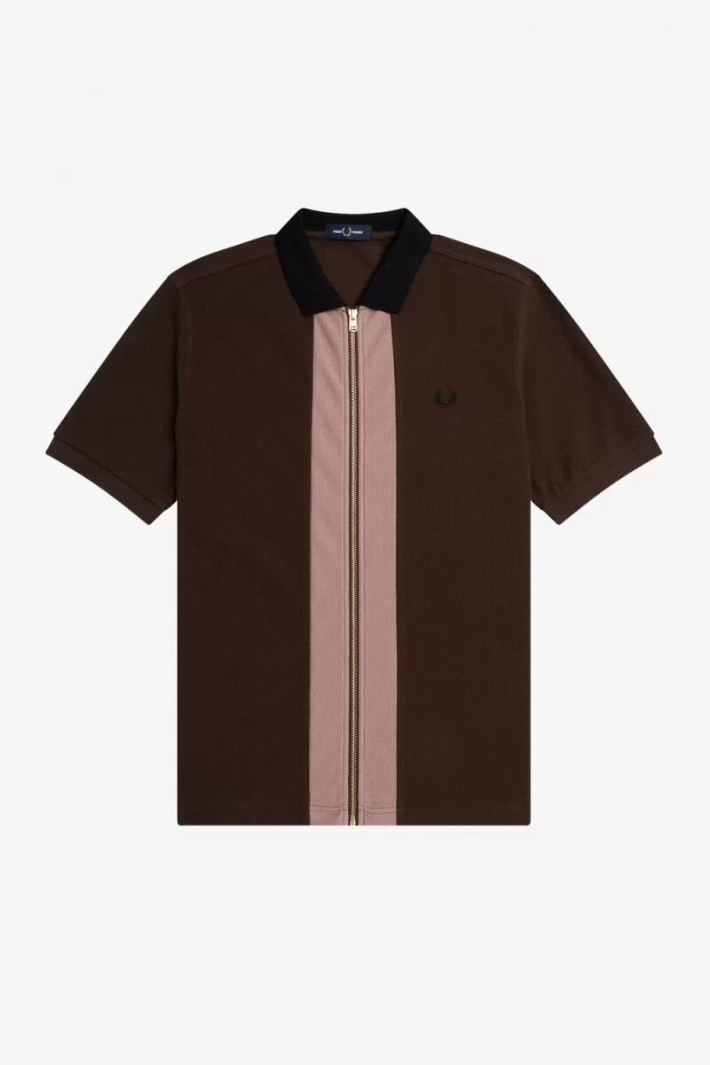 polo fred perry con cremallera para hombre color tabaco quemado