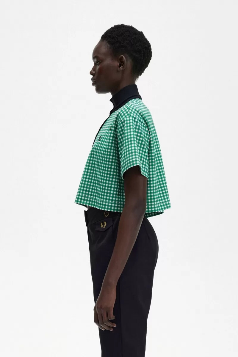 polo fred perry cropped gingham piqué para mujer verde
