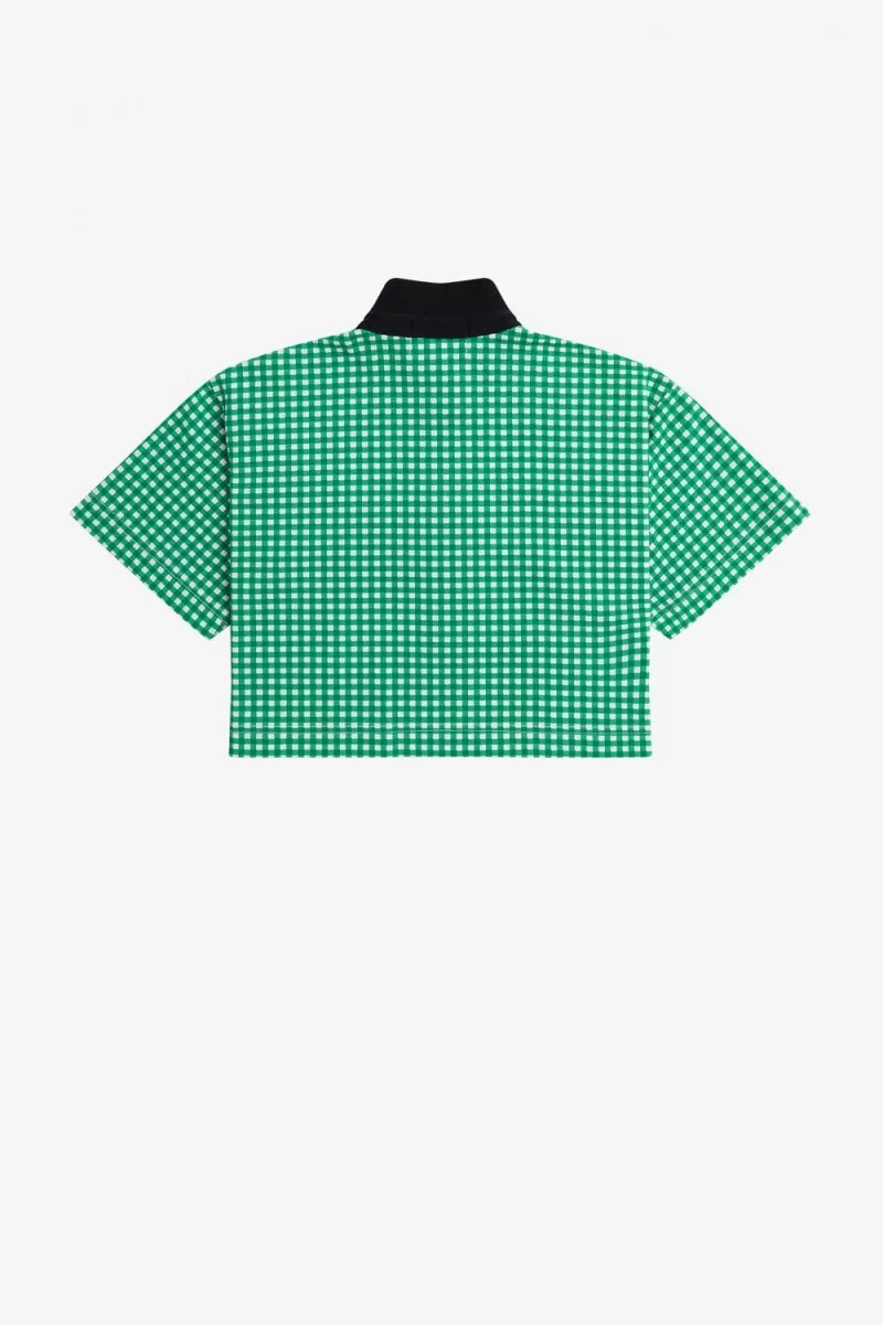 polo fred perry cropped gingham piqué para mujer verde