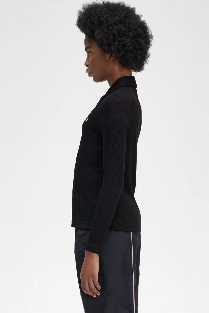 polo fred perry de manga larga acanalado para mujer color negro