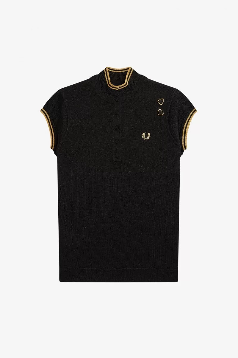 polo de punto metalizado fred perry para mujer color negro
