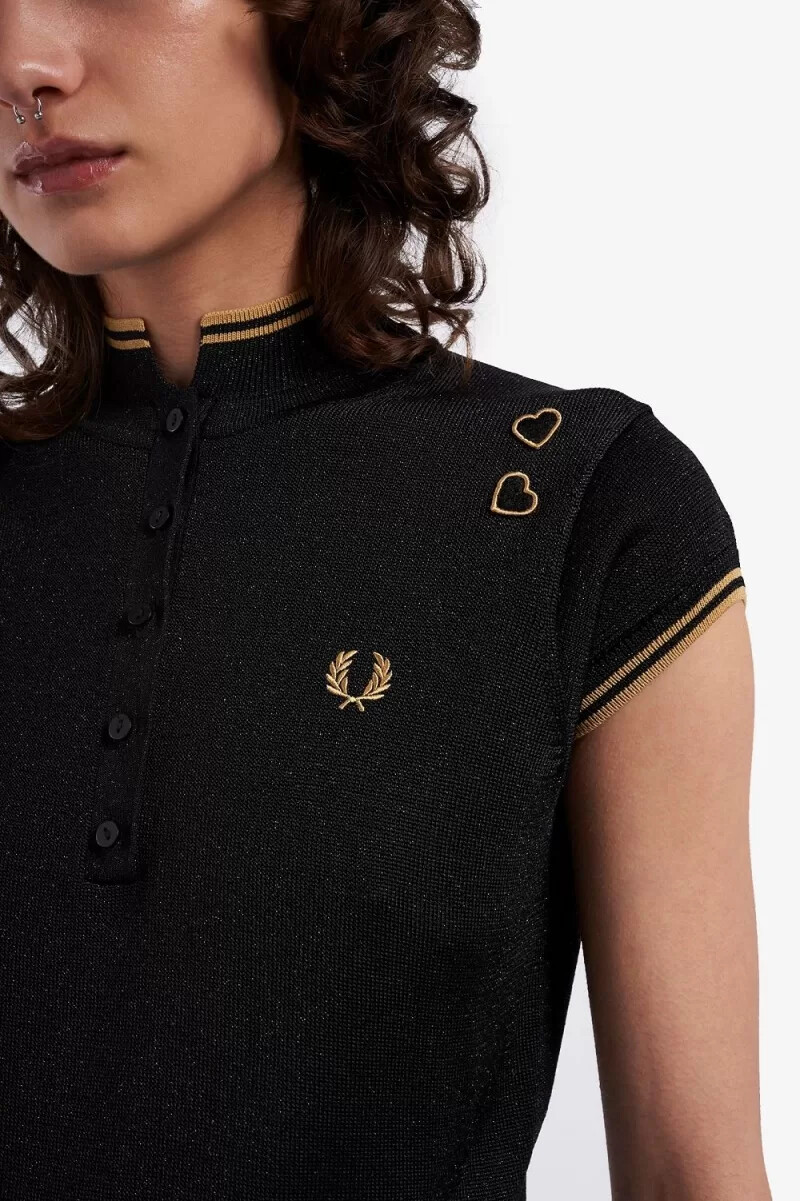 polo de punto metalizado fred perry para mujer color negro