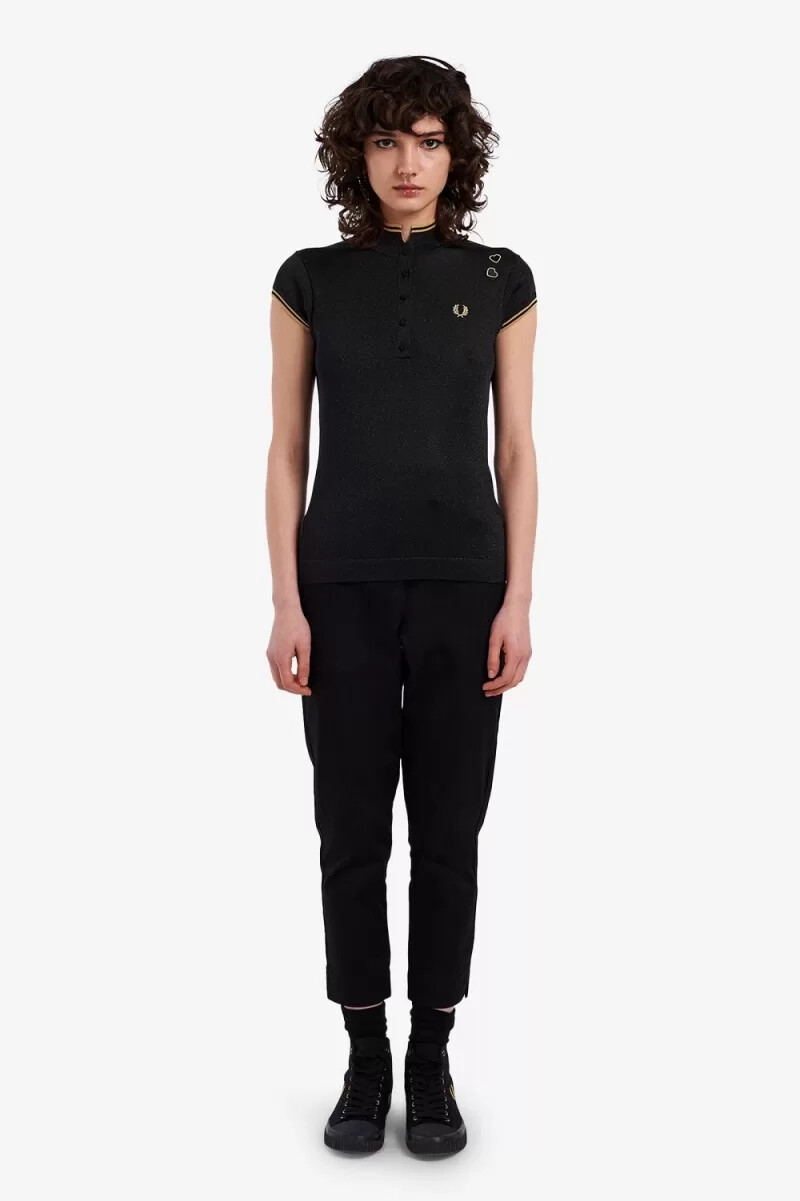 polo de punto metalizado fred perry para mujer color negro