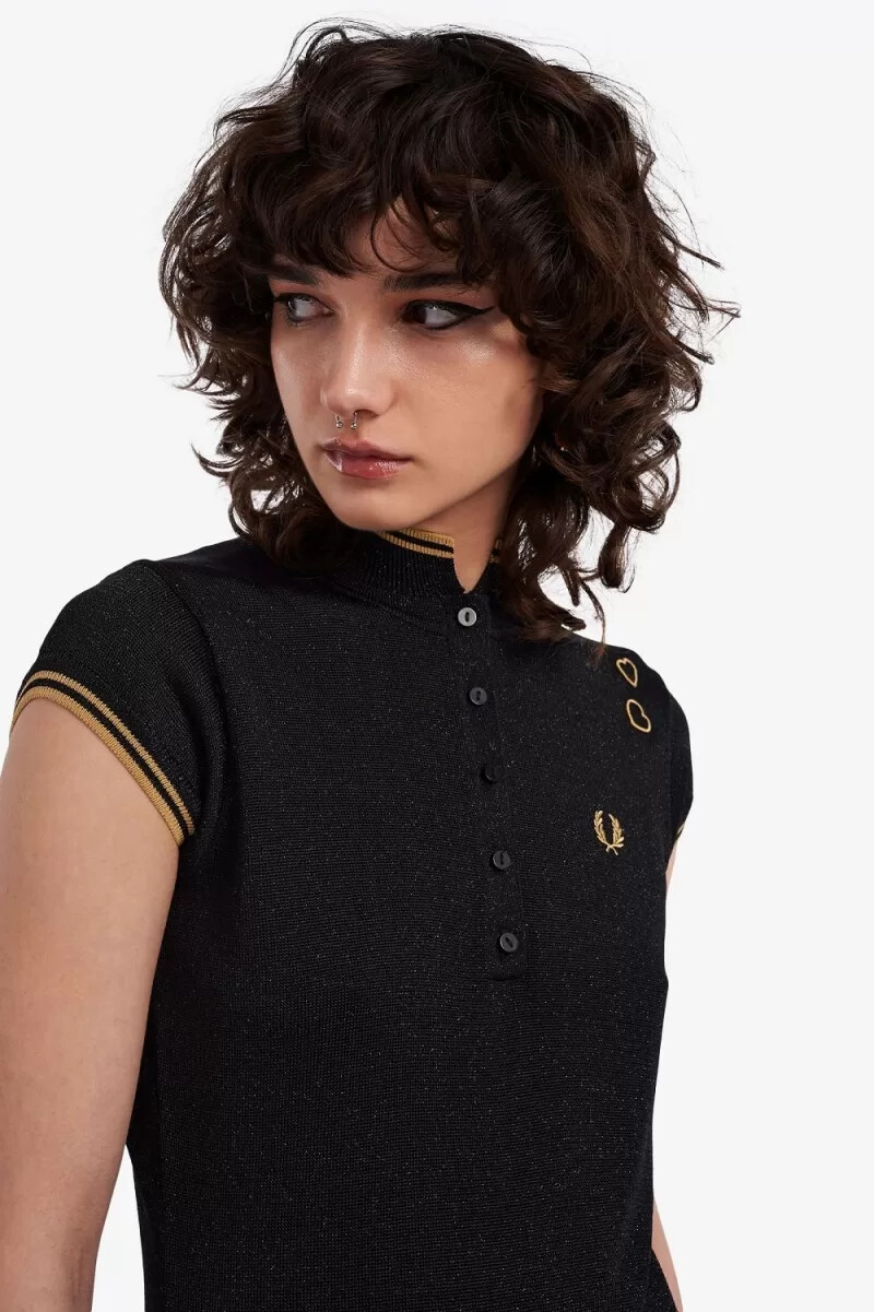 polo de punto metalizado fred perry para mujer color negro