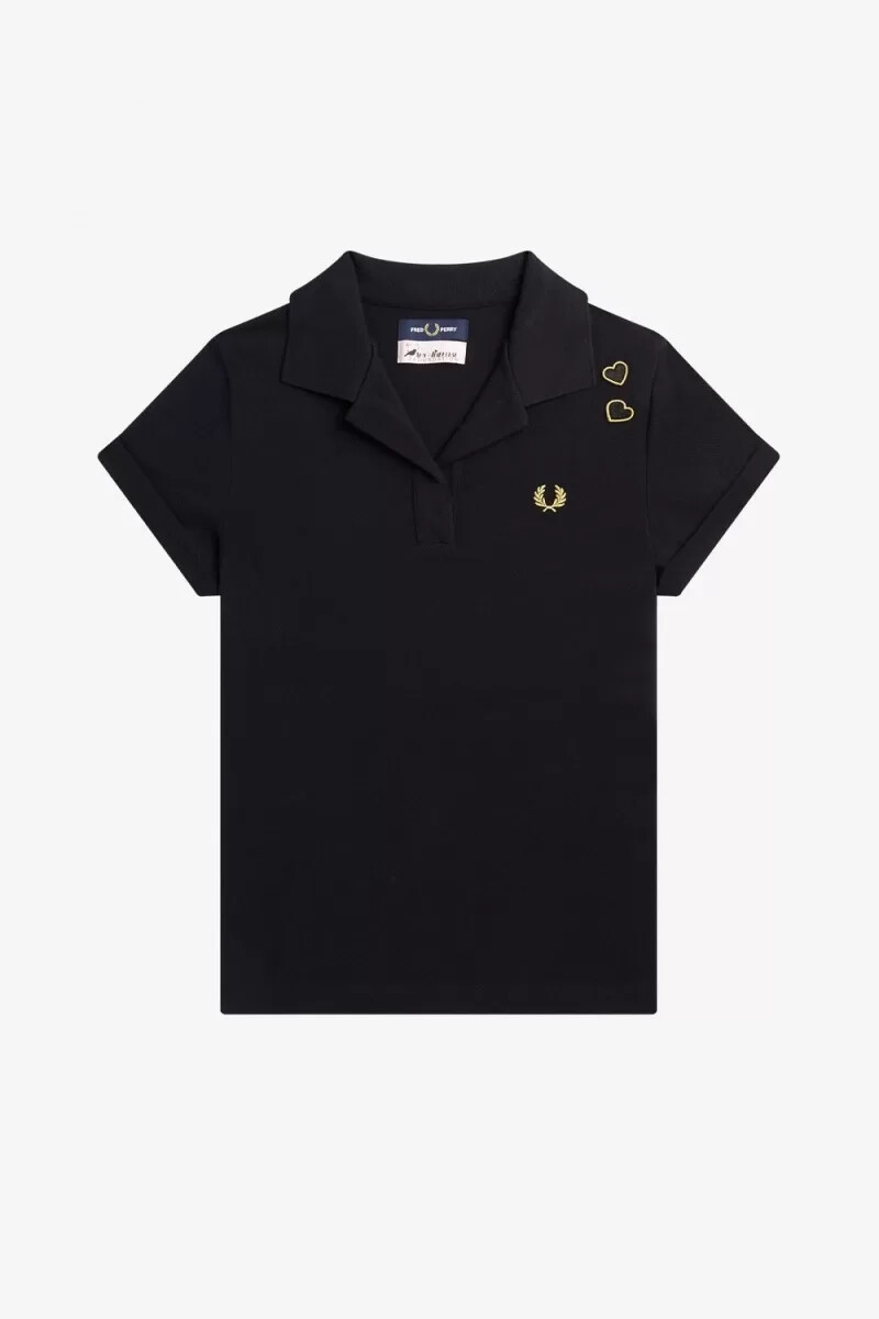 polo fred perry de piqué con cuello abierto para mujer color negro