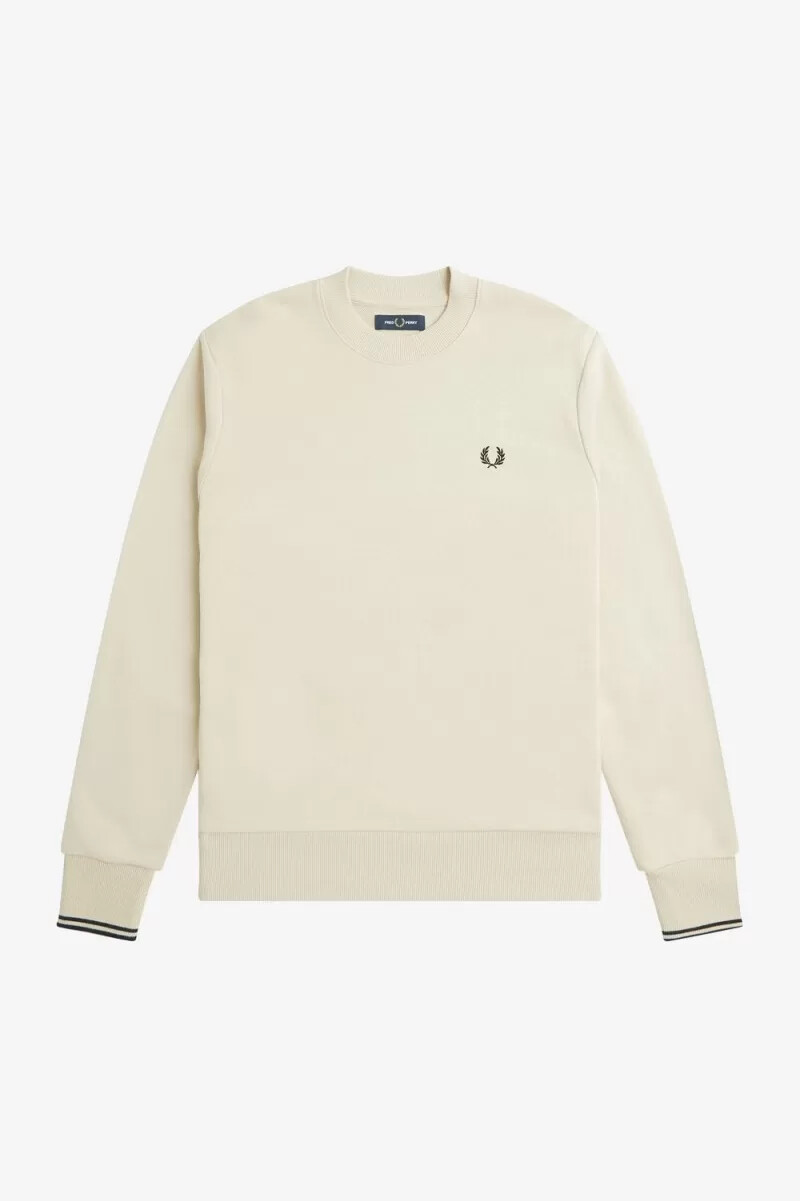 sudadera fred perry con cuello redondo para hombre en color avena y negro