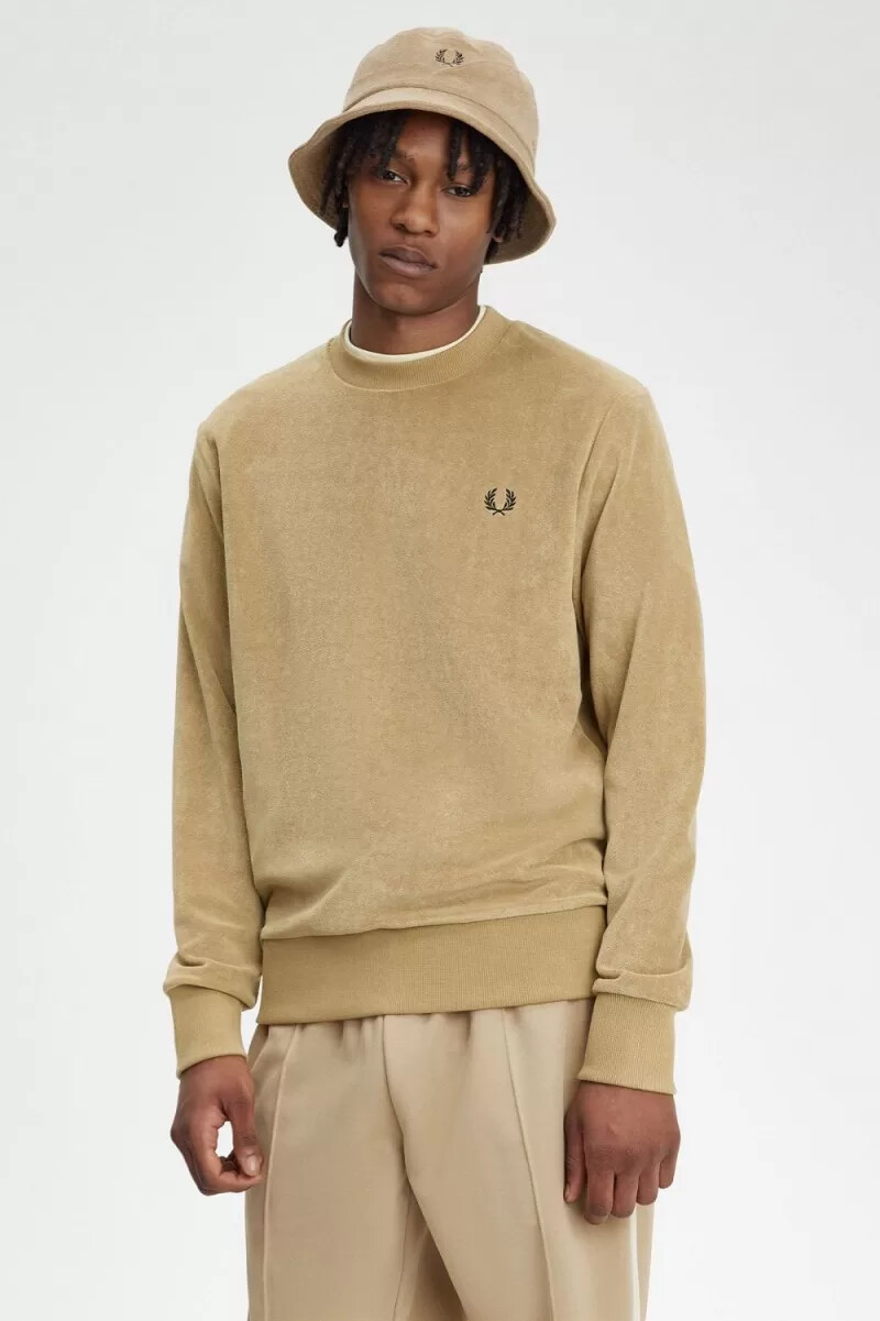 sudadera fred perry de cuello redondo de toalla para hombre verde