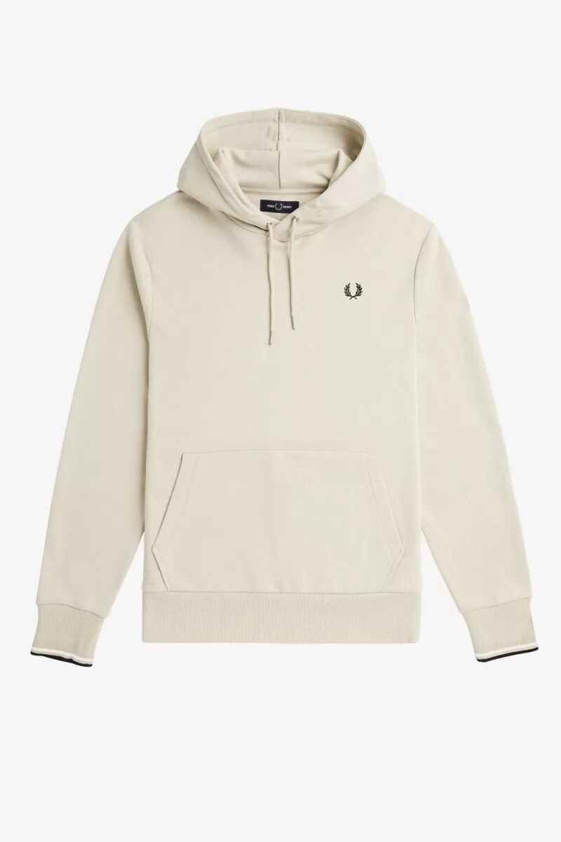 sudadera con capucha y ribete de fred perry para hombre color avena y negro