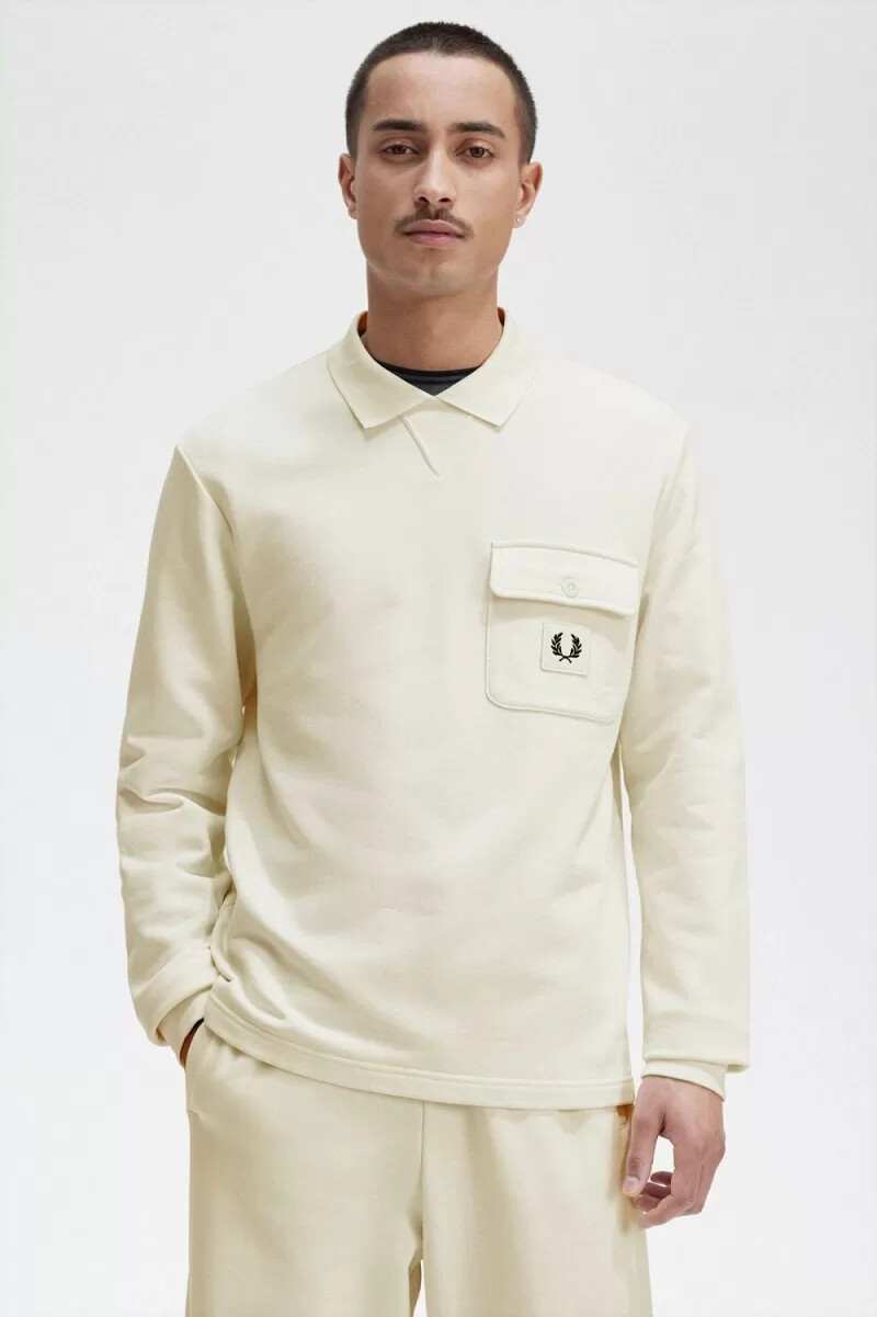 sudadera fred perry de manga larga con cuello redondo para hombre en beige