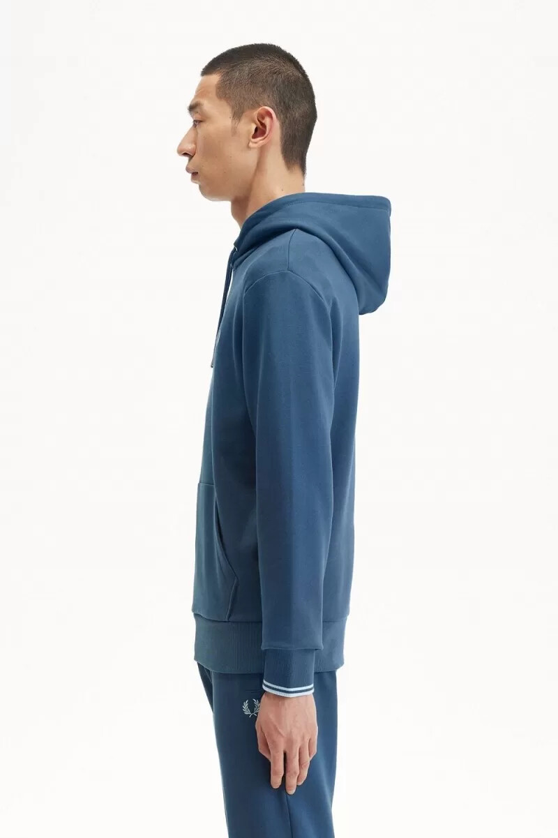 sudadera con capucha y ribete de fred perry para hombre azul medianoche aguamarina claro