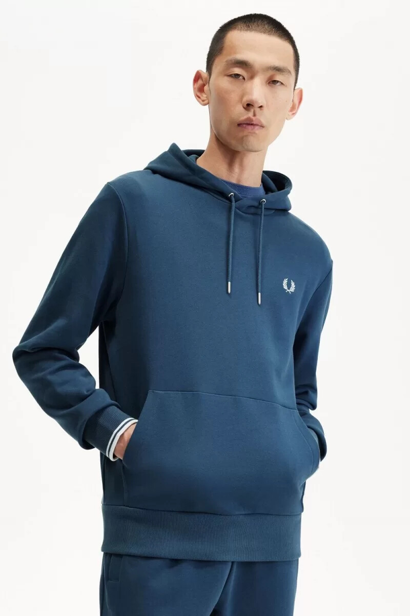 sudadera con capucha y ribete de fred perry para hombre azul medianoche aguamarina claro