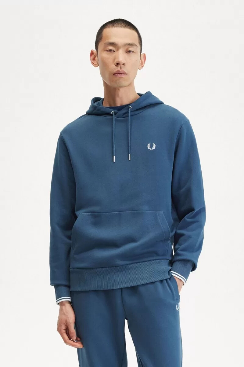 sudadera con capucha y ribete de fred perry para hombre azul medianoche aguamarina claro