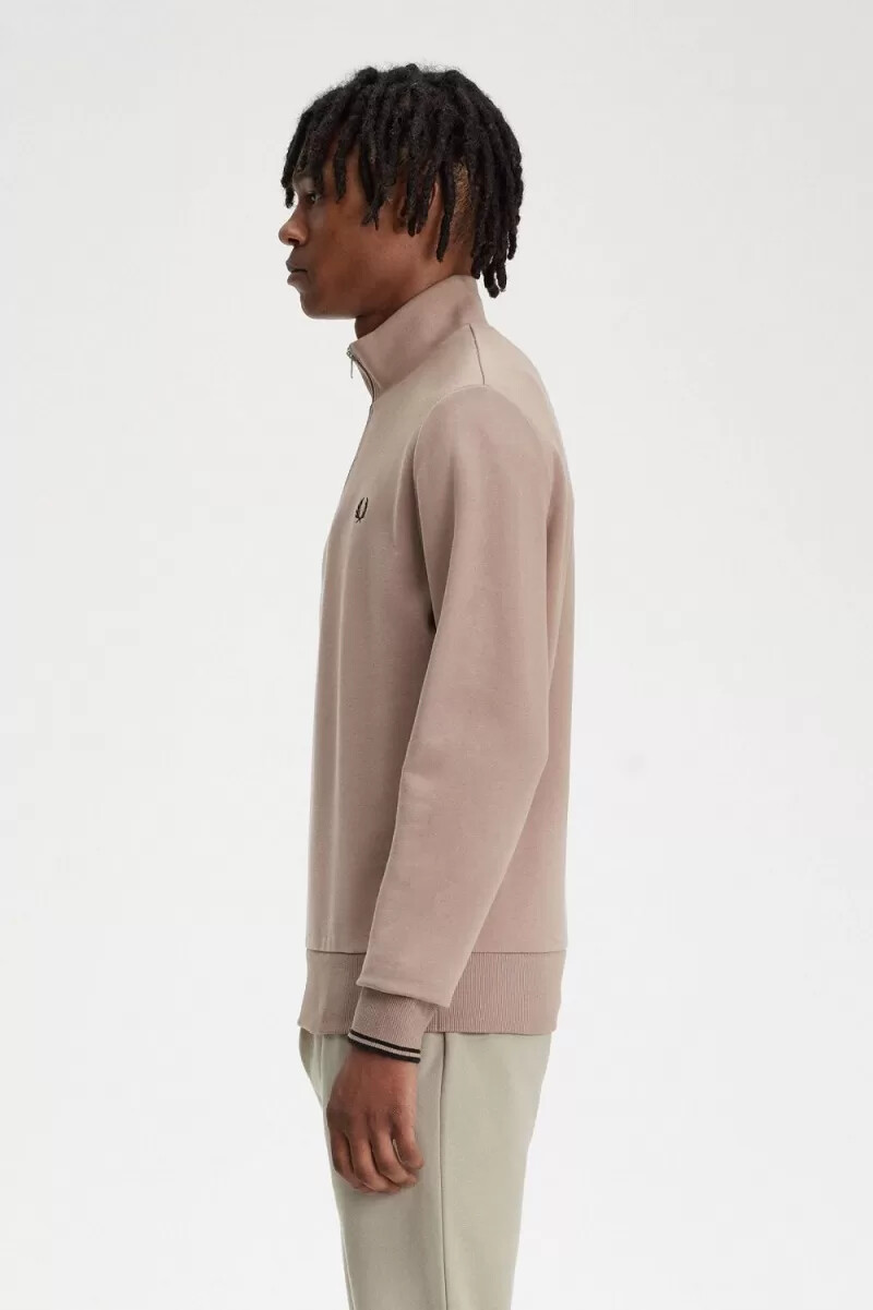 sudadera fred perry con media cremallera para hombre color rosa oscuro y negro