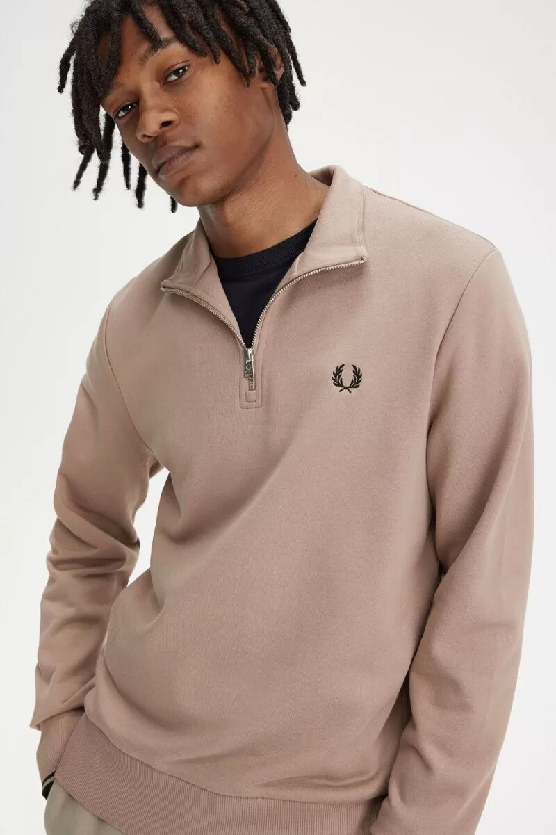 sudadera fred perry con media cremallera para hombre color rosa oscuro y negro