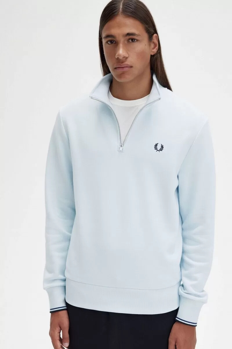sudadera fred perry con media cremallera para hombre en color aguamarina claro