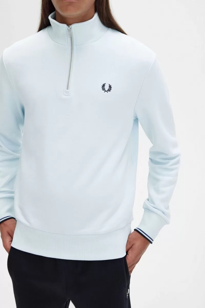 sudadera fred perry con media cremallera para hombre en color aguamarina claro