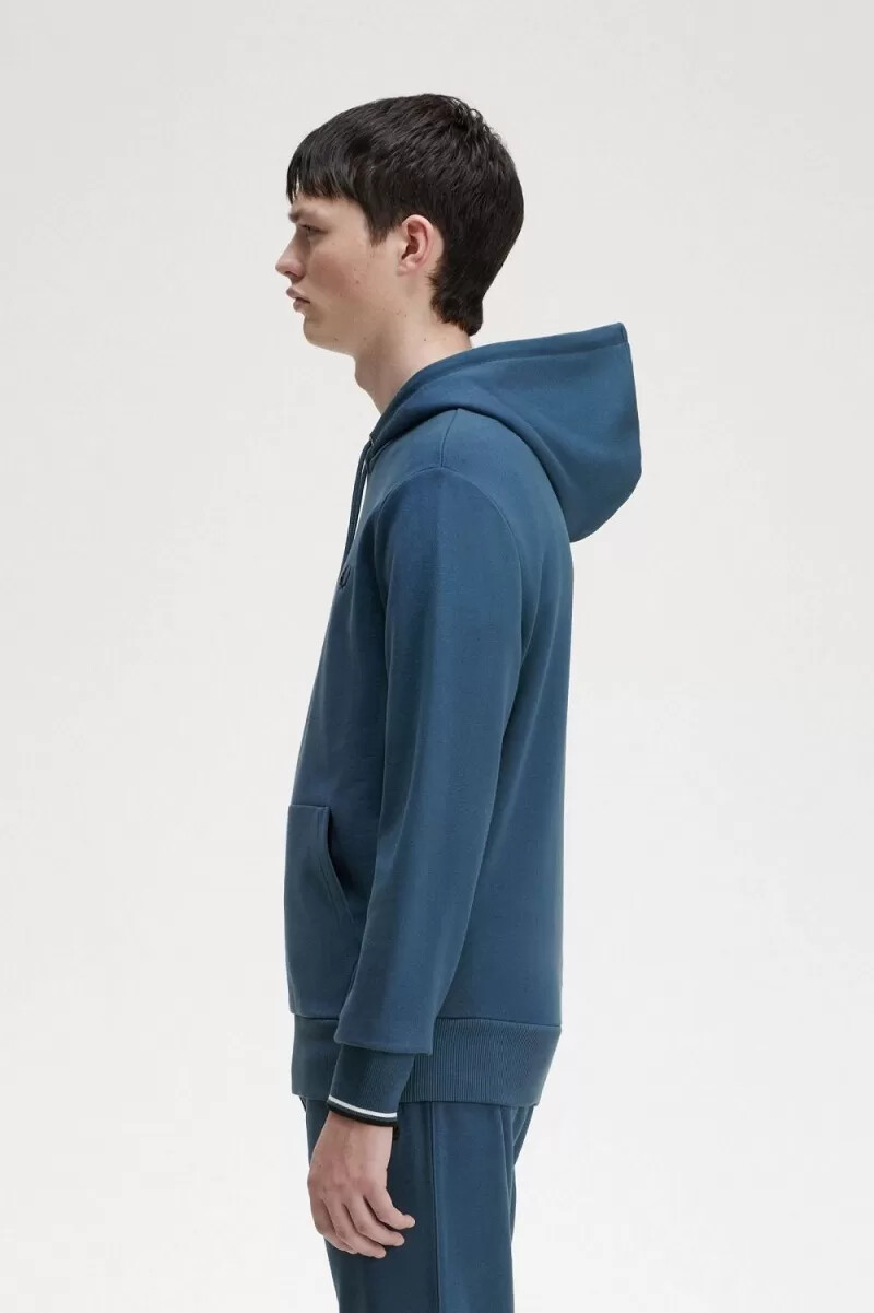 sudadera con capucha y ribete de fred perry para hombre azul medianoche
