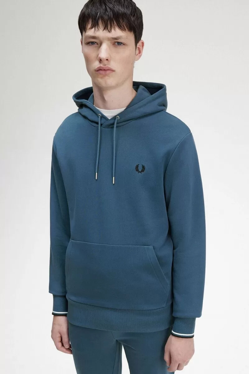 sudadera con capucha y ribete de fred perry para hombre azul medianoche