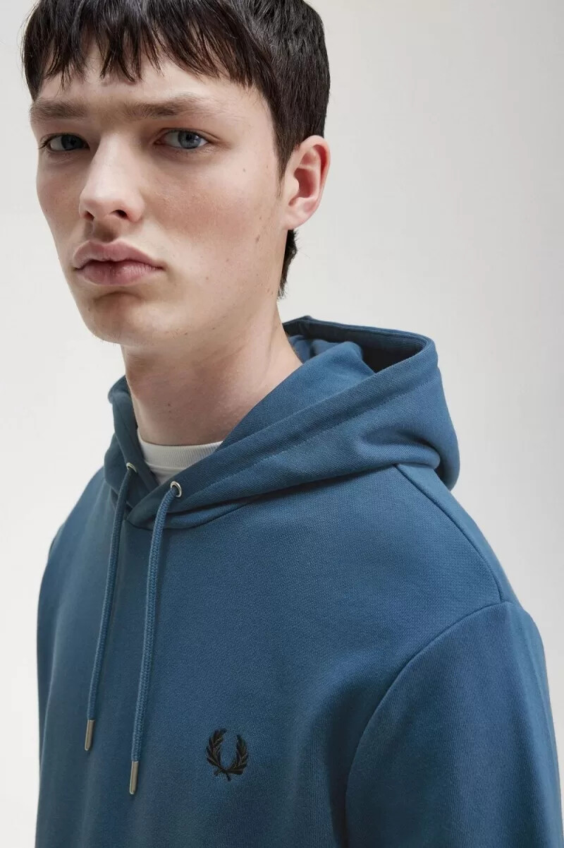 sudadera con capucha y ribete de fred perry para hombre azul medianoche