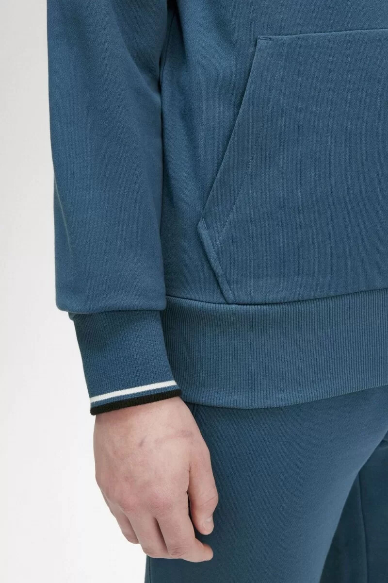 sudadera con capucha y ribete de fred perry para hombre azul medianoche