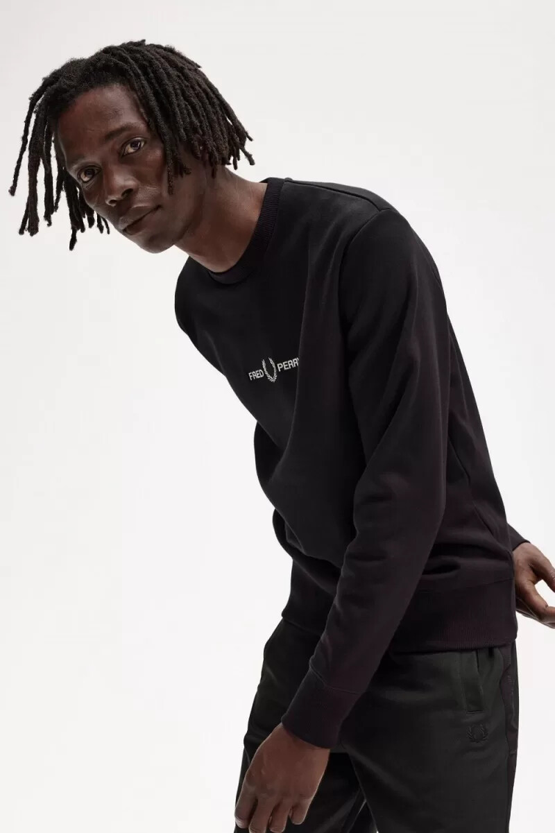 sudadera negra bordada de fred perry para hombre