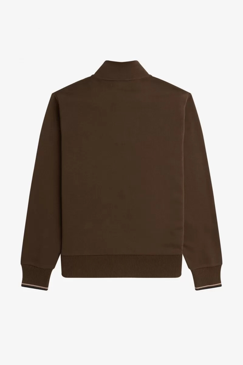 sudadera fred perry con media cremallera para hombre en color tabaco quemado