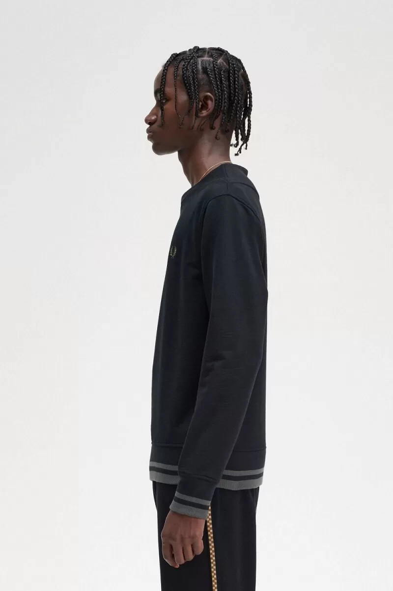 sudadera fred perry con detalle de canalé para hombre color negro