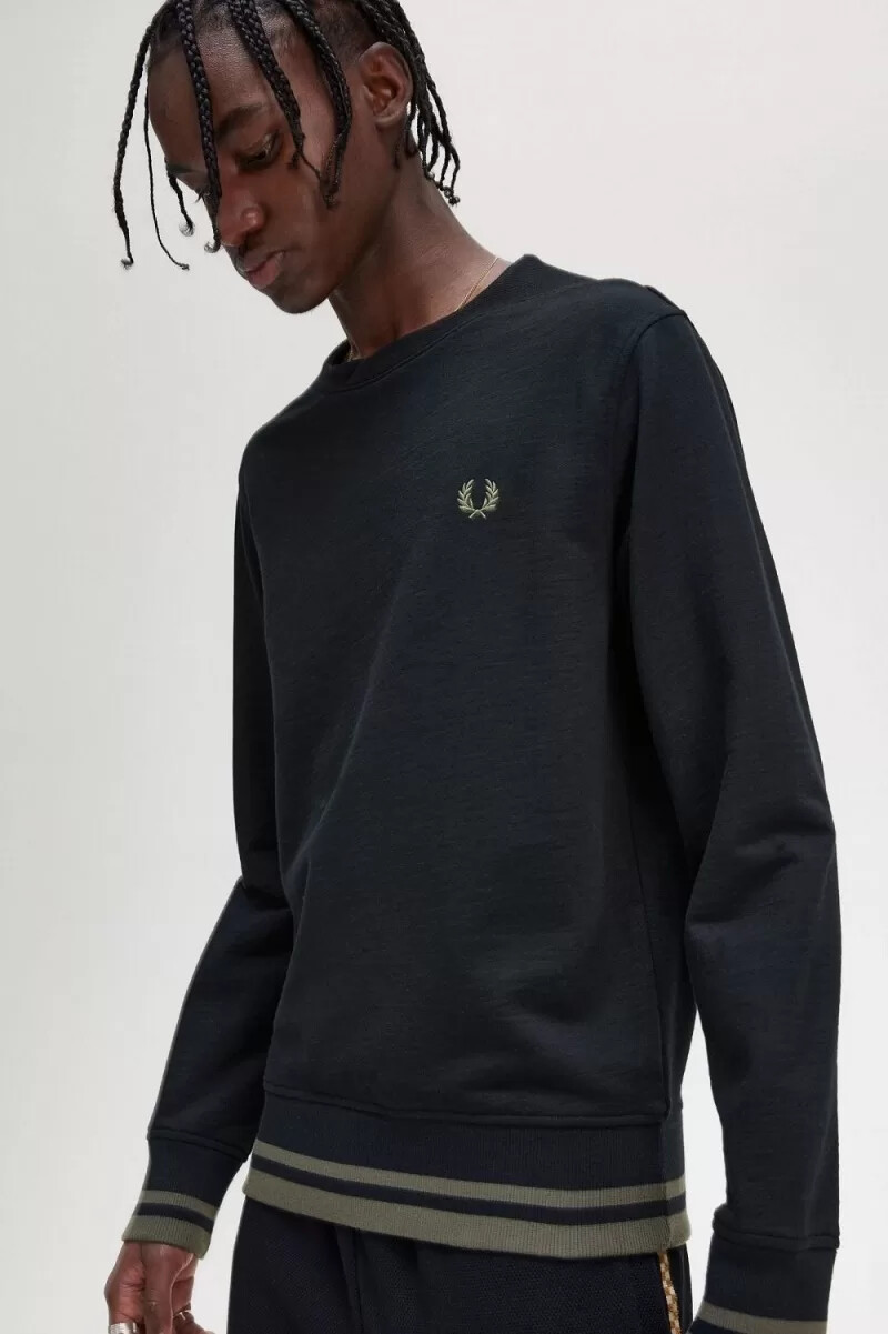 sudadera fred perry con detalle de canalé para hombre color negro