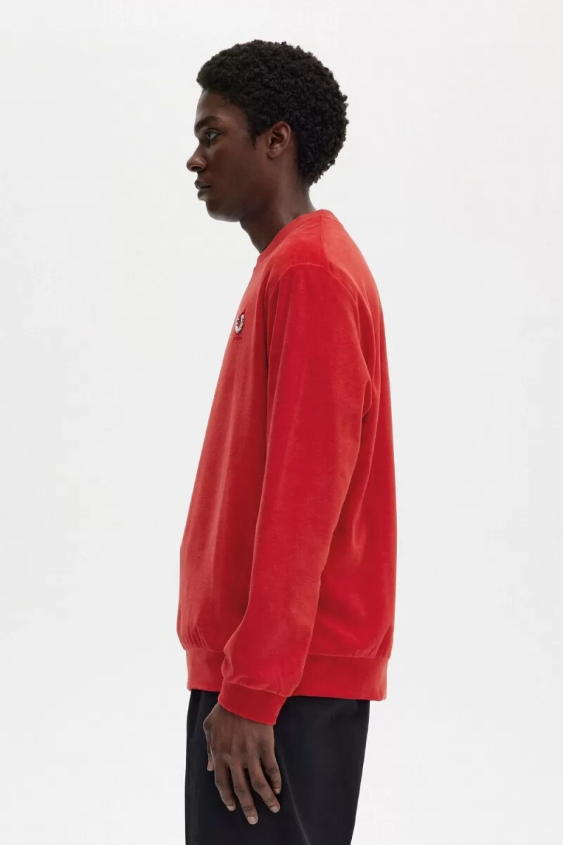 sudadera fred perry de terciopelo para hombre en rojo
