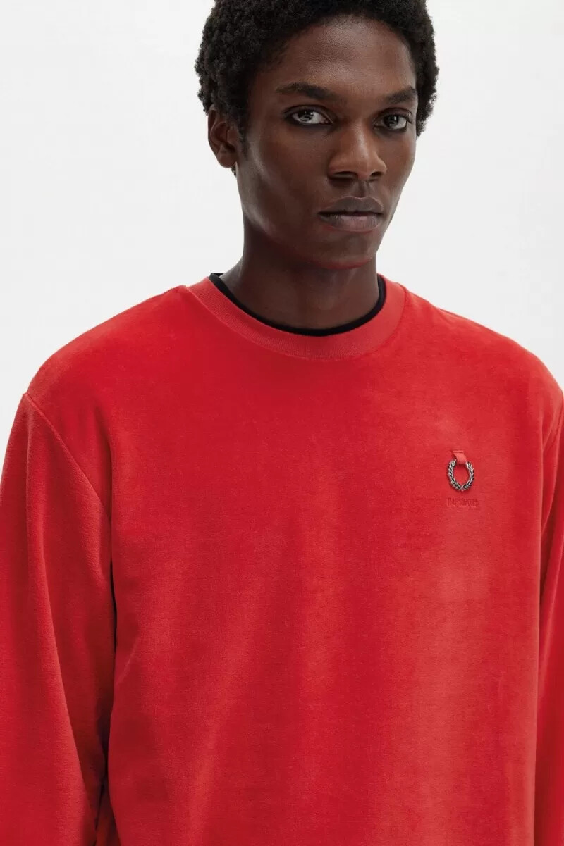 sudadera fred perry de terciopelo para hombre en rojo