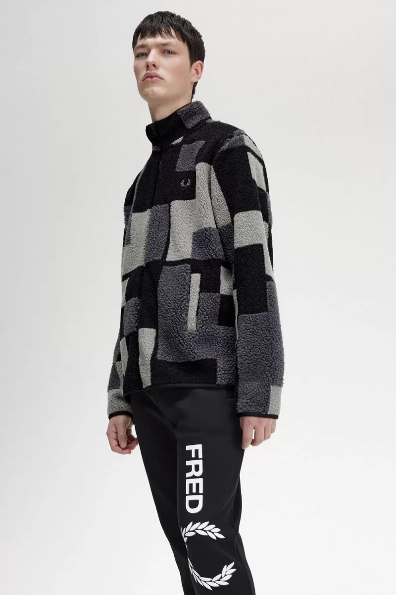 sudadera fred perry pixel borg fleece para hombre negra